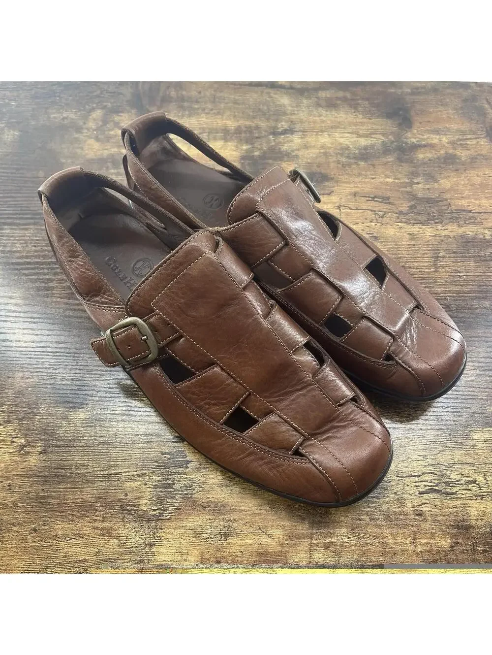 Cole Haan‎ Brown Leather Fisherman Sandals Shoes Buckle Vibram Soles Size 10.5M